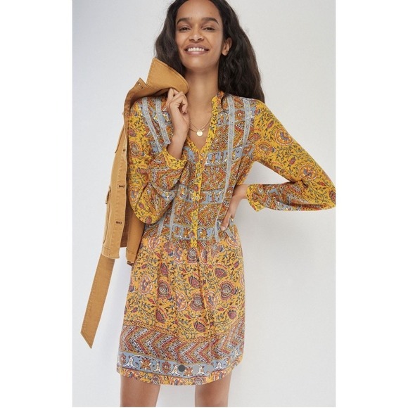 Tiny Dresses & Skirts - Tiny Anthropologie Ismelda Sz L Tunic Dress Yellow Floral $148 Pockets Lace
